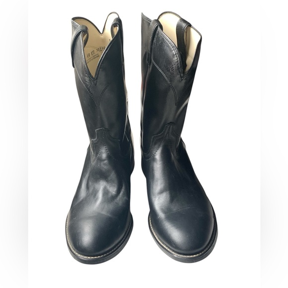 NEW LAREDO VAUGHN Men’s Black Leather Round Toe Smooth Western Cowboy Boots